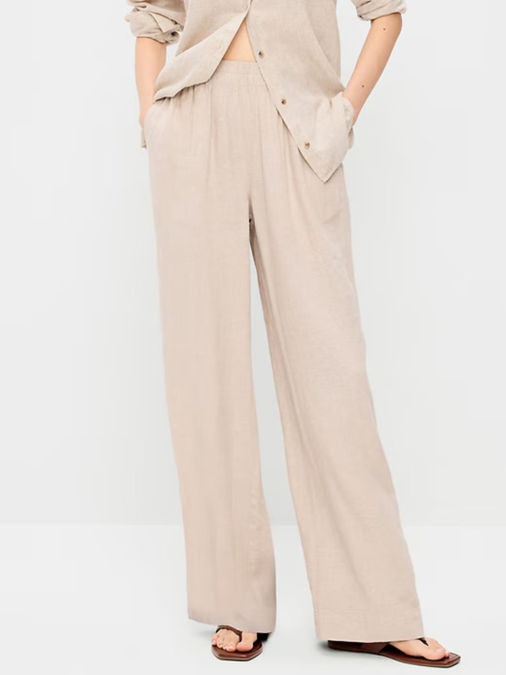 Old Navy Womens High-Waisted Linen-Blend Super Wide-Leg Pants Minimalist Flax